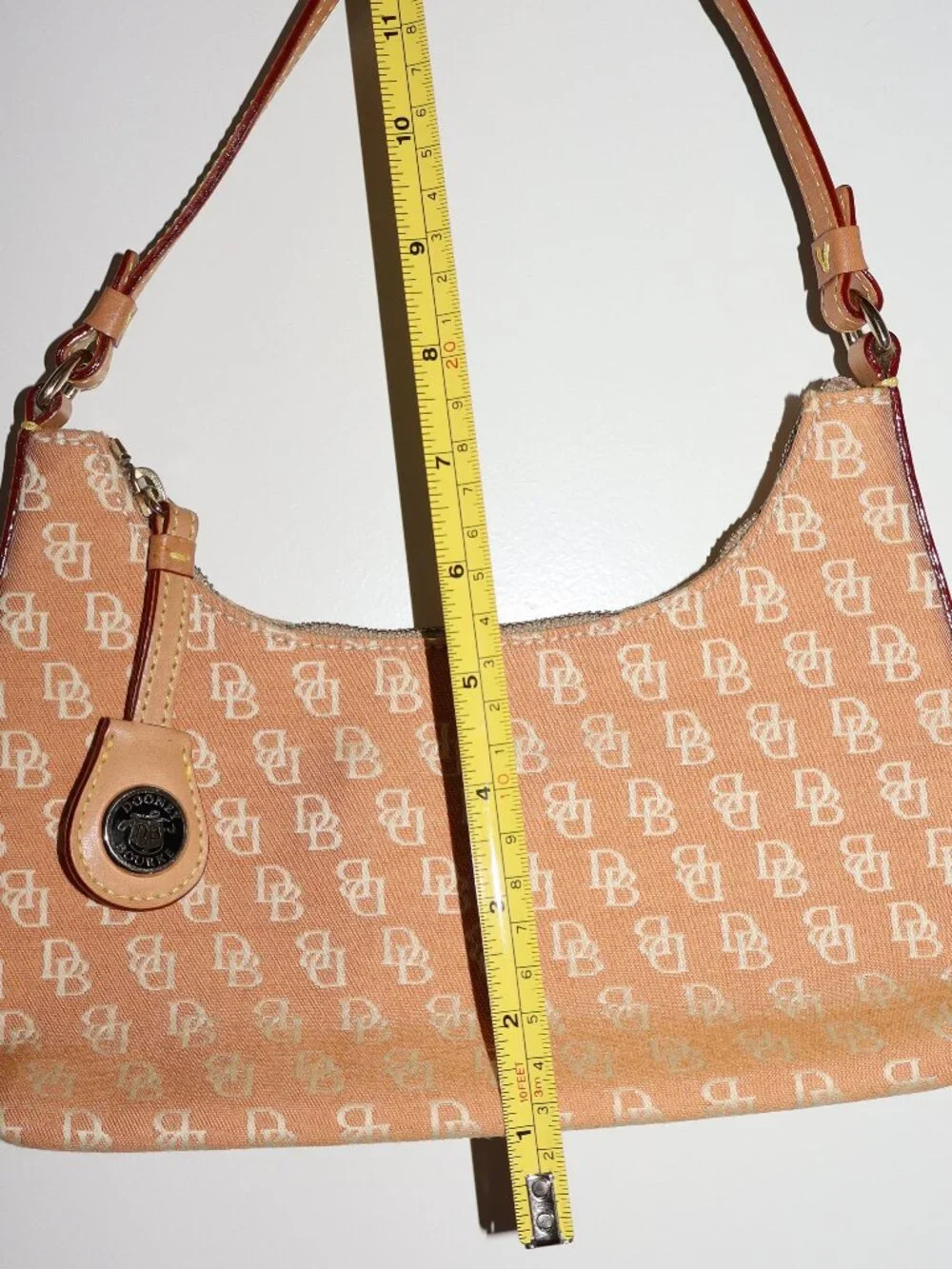 Dooney & Bourke Peach DB Monogram Canvas Shoulder Bag Hobo Purse